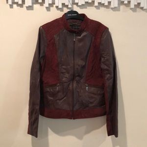 Bernardo Burgundy Leather and Suede Moto Jacket
